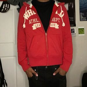Red Hooded Zip-Up Lightweight Jacket